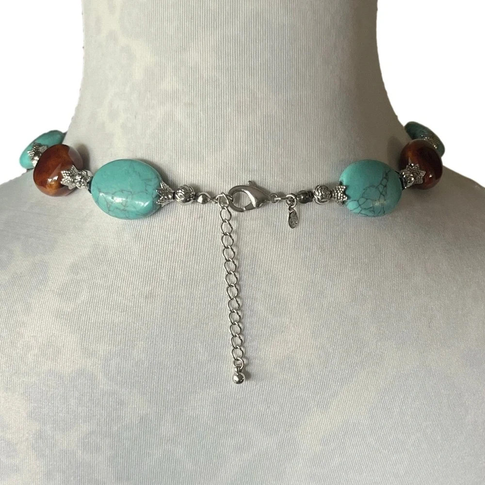 Premier Designs Turquoise & Brown Beaded Necklace & Bracelet